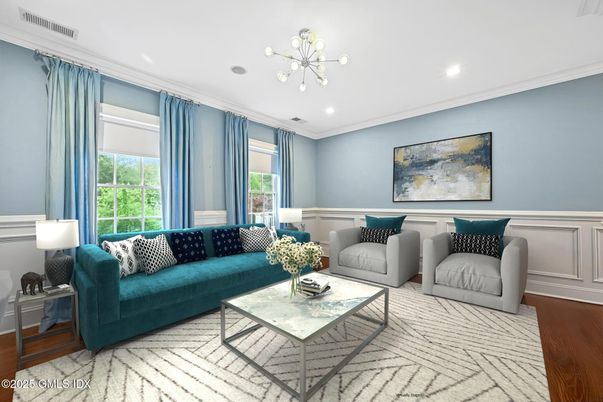 Interior, Living room, Pendant Lights, Recessed Lighting, Wood Texture Flooring