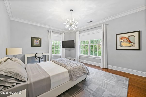 Bedroom, Interior, Pendant Lights, Wood Texture Flooring