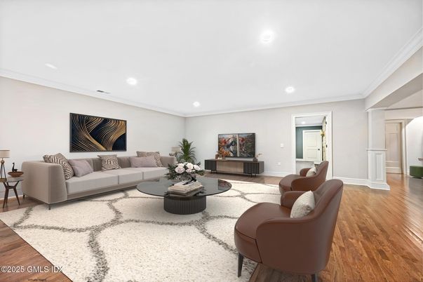 Interior, Living room, Recessed Lighting, Wood Texture Flooring