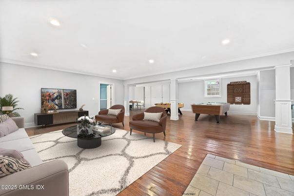 Billiard Table, Game Room, Interior, Living room, Recessed Lighting, Wood Texture Flooring