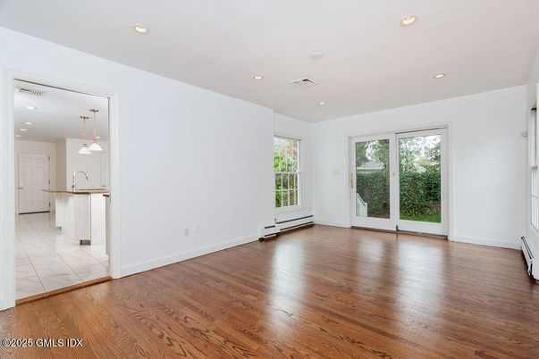 Empty room, Interior, Pendant Lights, Recessed Lighting, Wood Texture Flooring
