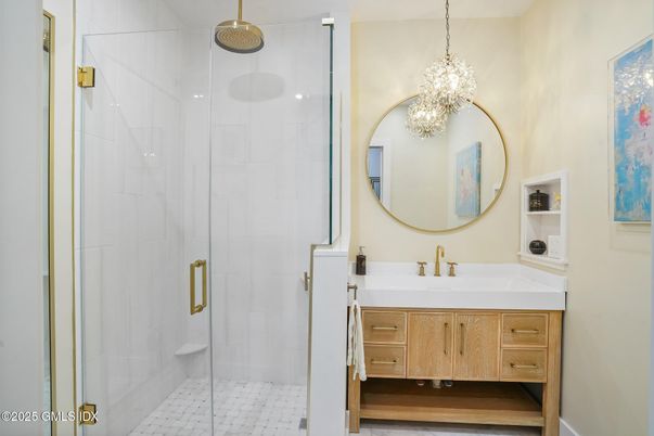 Bathroom, Glass Shower, Interior, Pendant Lights