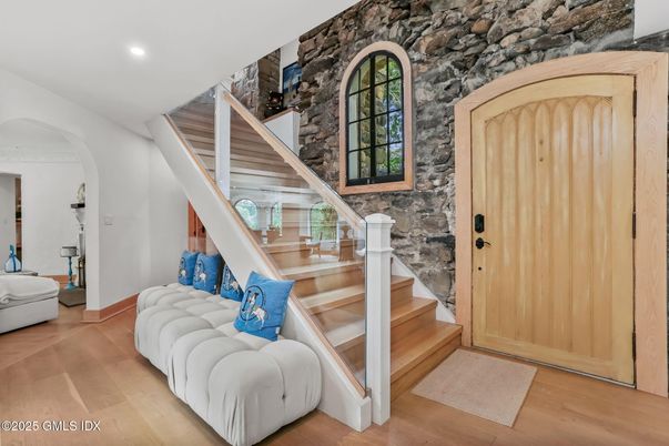 Interior, Recessed Lighting, Stone Walls, Wood Texture Flooring