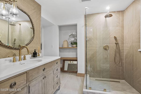 Bathroom, Dual Sink Vanities, Glass Shower, Interior