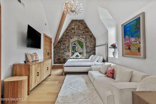 Chandelier, Interior, Living room, Stone Walls, Wood Texture Flooring