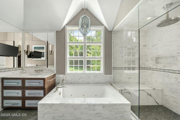 Bathroom, Glass Shower, Interior, Marble Walls