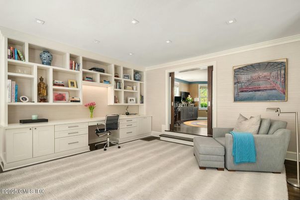 Home Office, Interior, Recessed Lighting, Wood Texture Flooring