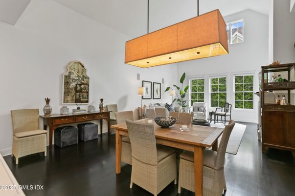 Dining room, Interior, Living room, Pendant Lights, Wood Texture Flooring