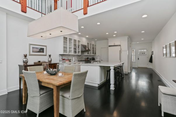 Dining room, Interior, Kitchen, Recessed Lighting, Wood Texture Flooring