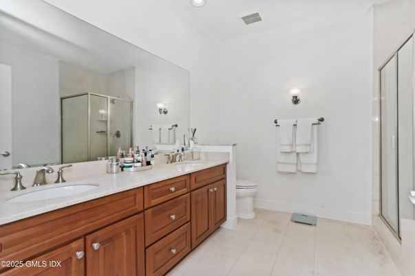 Bathroom, Dual Sink Vanities, Glass Shower, Interior, Recessed Lighting