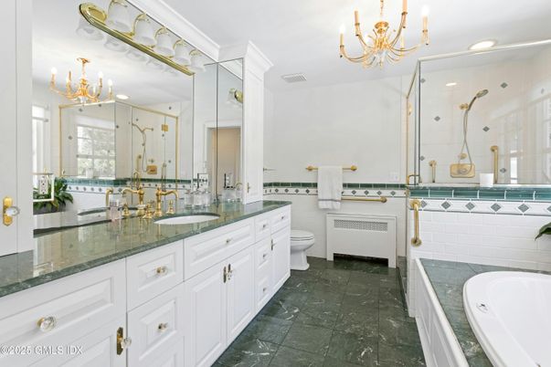 Bathroom, Chandelier, Dual Sink Vanities, Glass Shower, Interior, Recessed Lighting