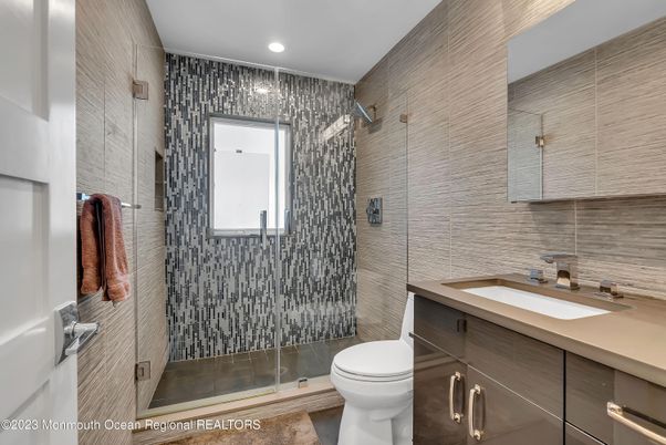 Bathroom, Glass Shower, Interior, Recessed Lighting