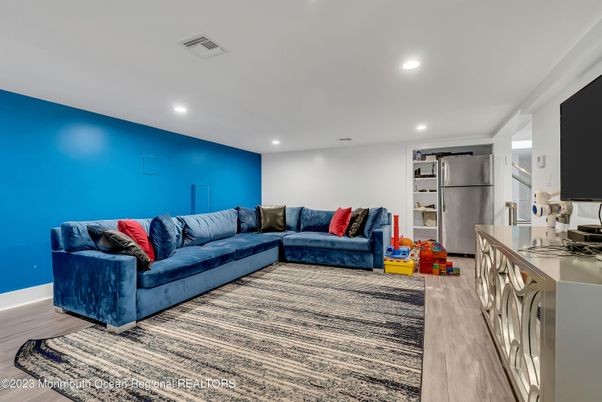 Interior, Kitchen, Living room, Recessed Lighting, Stainless Steel Appliances, Wood Texture Flooring