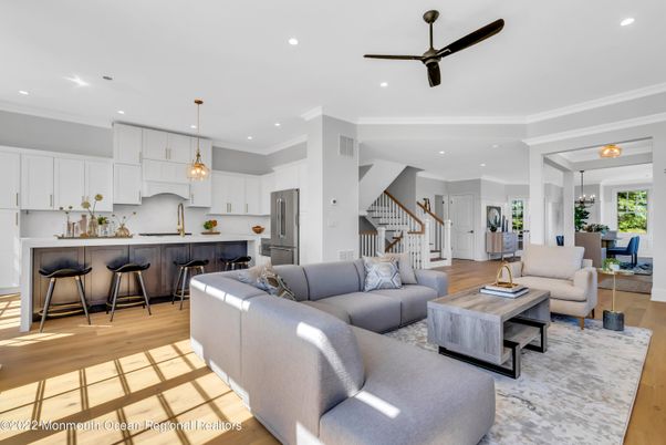 Interior, Kitchen, Living room, Pendant Lights, Recessed Lighting, Stainless Steel Appliances, Wood Texture Flooring