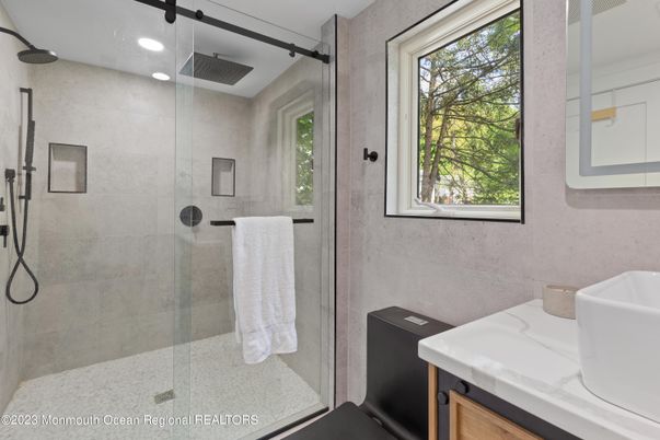 Bathroom, Glass Shower, Interior, Recessed Lighting