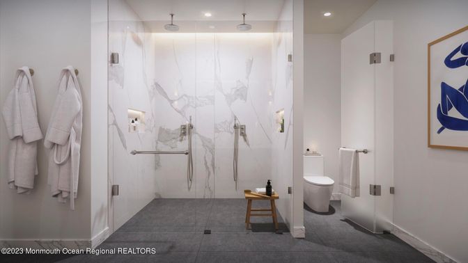 Bathroom, Glass Shower, Interior, Recessed Lighting
