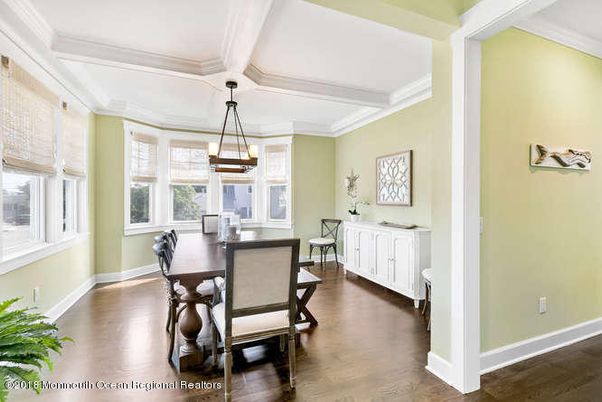 Dining room, Interior, Pendant Lights, Wood Texture Flooring