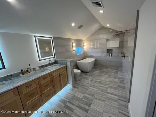 Bathroom, Dual Sink Vanities, Free Standing Baths, Glass Shower, Interior, Recessed Lighting