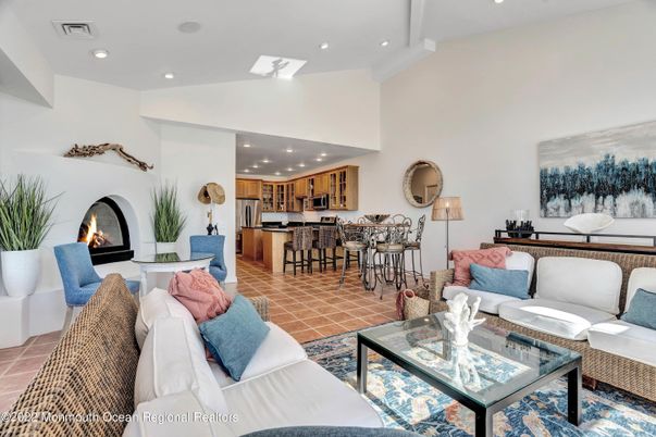 Fireplace, Interior, Kitchen, Living room, Recessed Lighting