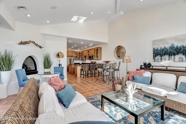 Fireplace, Interior, Kitchen, Living room, Recessed Lighting
