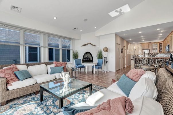Fireplace, Interior, Kitchen, Living room, Recessed Lighting