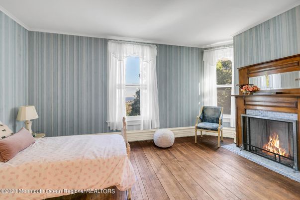 Bedroom, Fireplace, Interior, Wood Texture Flooring