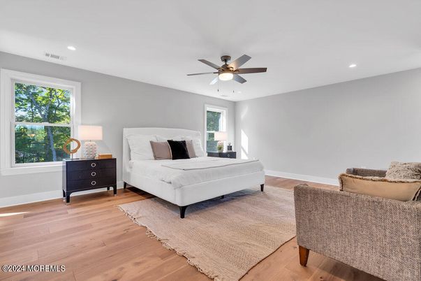 Bedroom, Interior, Recessed Lighting, Wood Texture Flooring