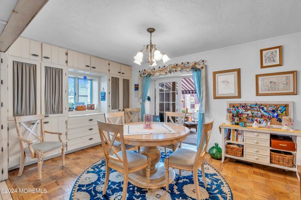 Dining room, Interior, Pendant Lights, Wood Texture Flooring