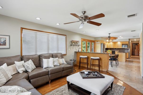 Interior, Kitchen, Living room, Recessed Lighting, Stainless Steel Appliances, Wood Texture Flooring
