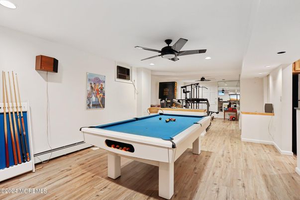 Billiard Table, Game Room, Interior, Recessed Lighting, Wood Texture Flooring