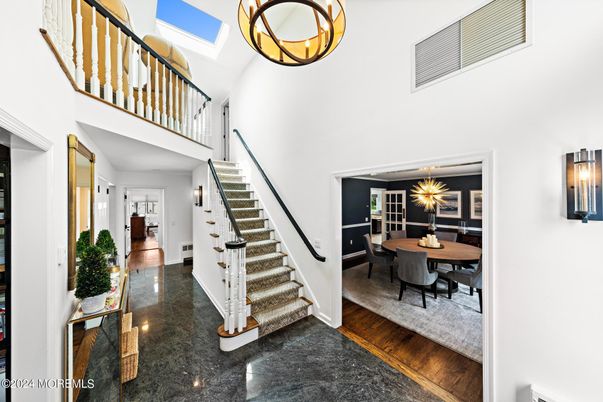 Dining room, Interior, Pendant Lights, Wood Texture Flooring
