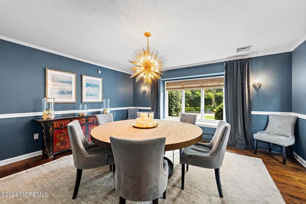 Dining room, Interior, Pendant Lights, Wood Texture Flooring