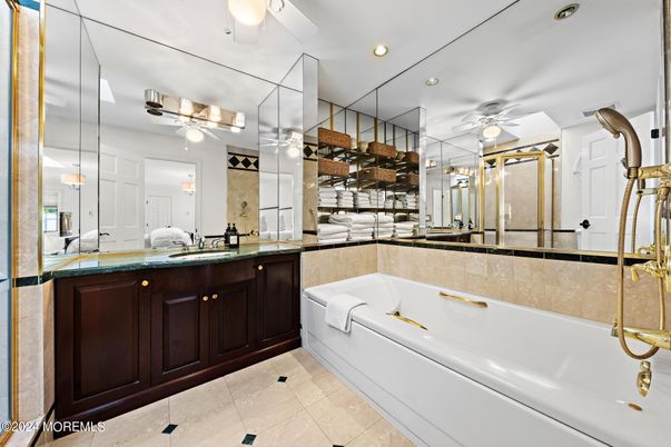Bathroom, Dual Sink Vanities, Glass Shower, Interior, Recessed Lighting