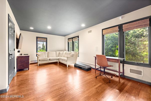 Home Office, Interior, Living room, Recessed Lighting, Wood Texture Flooring