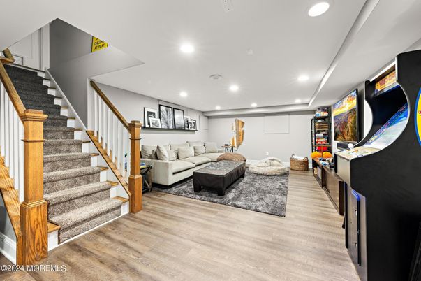 Interior, Living room, Recessed Lighting, Wood Texture Flooring