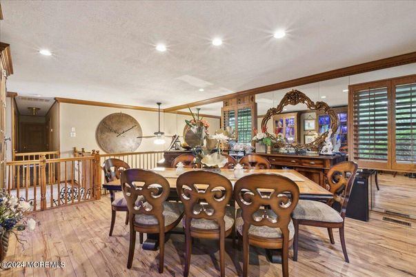 Dining room, Interior, Recessed Lighting, Wood Texture Flooring
