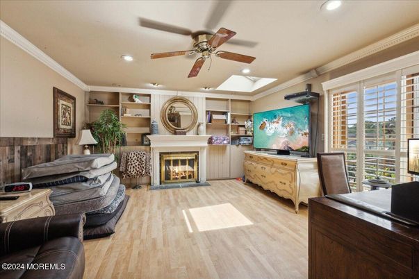 Fireplace, Interior, Recessed Lighting, Wood Texture Flooring