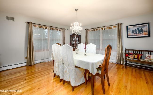 Chandelier, Dining room, Interior, Wood Texture Flooring