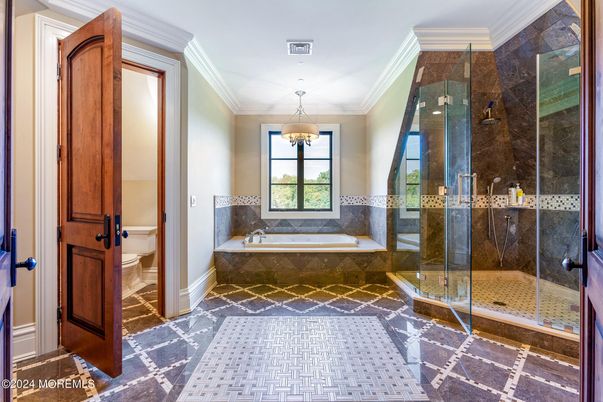 Bathroom, Glass Shower, Interior, Pendant Lights