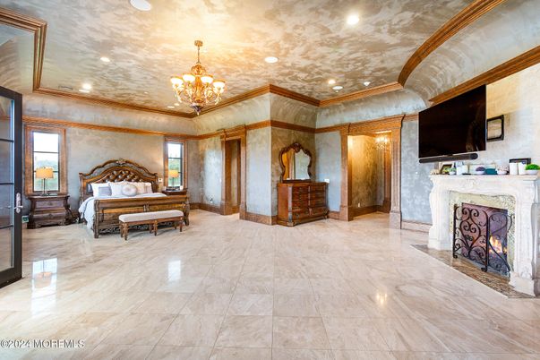 Bedroom, Chandelier, Fireplace, Interior, Piano, Recessed Lighting