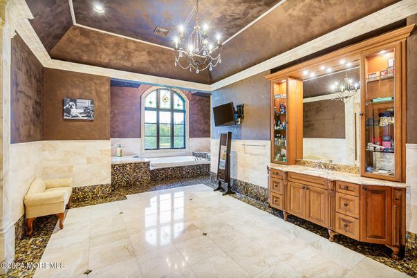 Bathroom, Chandelier, Interior, Recessed Lighting