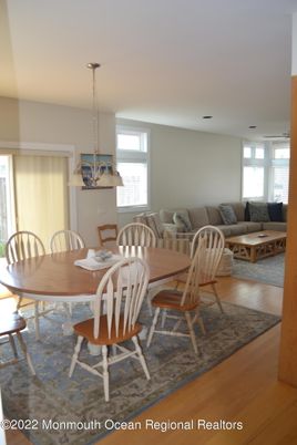 Dining room, Interior, Living room, Pendant Lights, Wood Texture Flooring