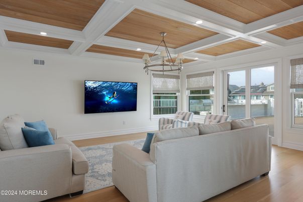 Interior, Living room, Pendant Lights, Recessed Lighting, Wooden Ceilings, Wood Texture Flooring