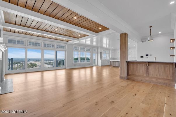 Empty room, Interior, Pendant Lights, Recessed Lighting, Wooden Ceilings, Wood Texture Flooring