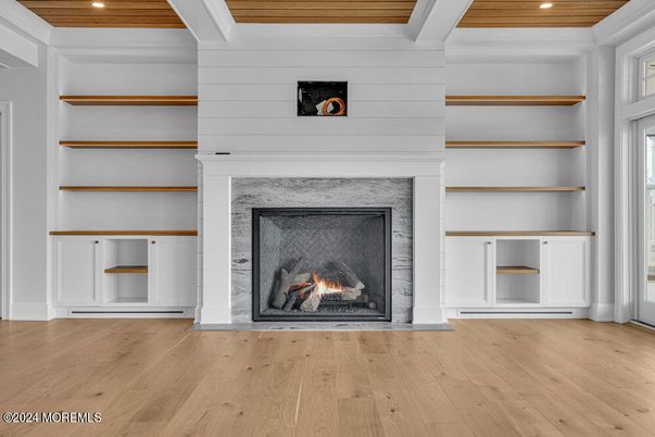 Fireplace, Interior, Recessed Lighting, Wooden Ceilings, Wood Texture Flooring