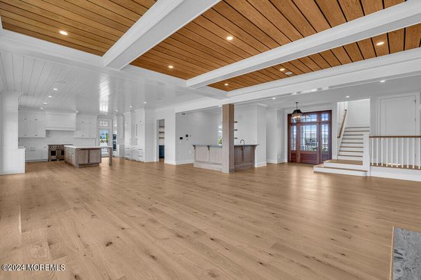 Interior, Kitchen, Pendant Lights, Recessed Lighting, Wooden Ceilings, Wood Texture Flooring