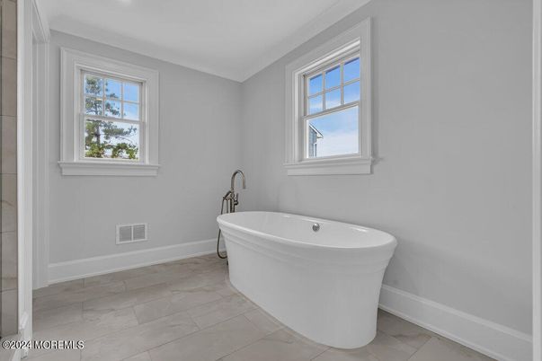 Bathroom, Free Standing Baths, Interior, Marble, Recessed Lighting