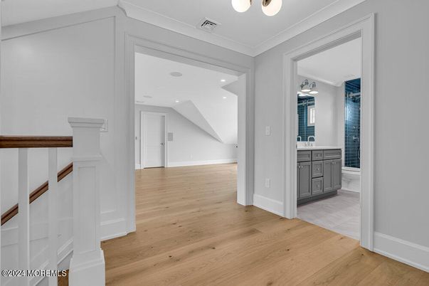 Bathroom, Empty room, Interior, Recessed Lighting, Wood Texture Flooring