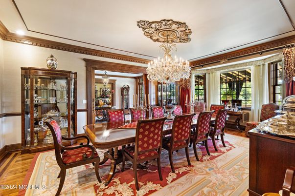 Chandelier, Dining room, Interior, Wood Texture Flooring