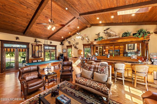 Billiard Table, Game Room, Interior, Pendant Lights, Recessed Lighting, Wooden Beams, Wooden Ceilings, Wood Texture Flooring